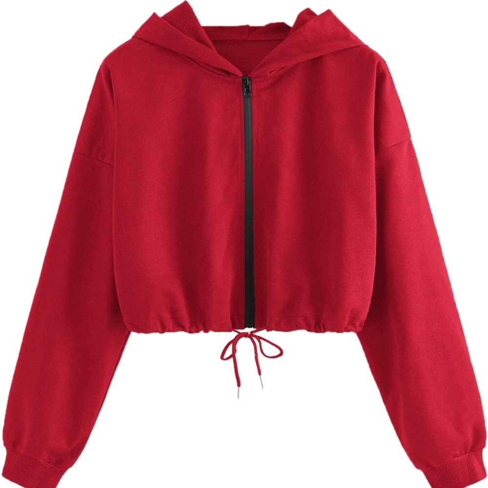 Women's Red Long Sleeve Crop Top Hoodie